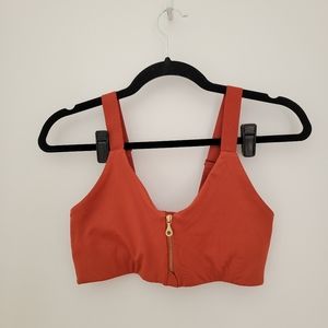Girlfriend Collective Monroe Zip Front Sports Bra in Burnt  Ochre